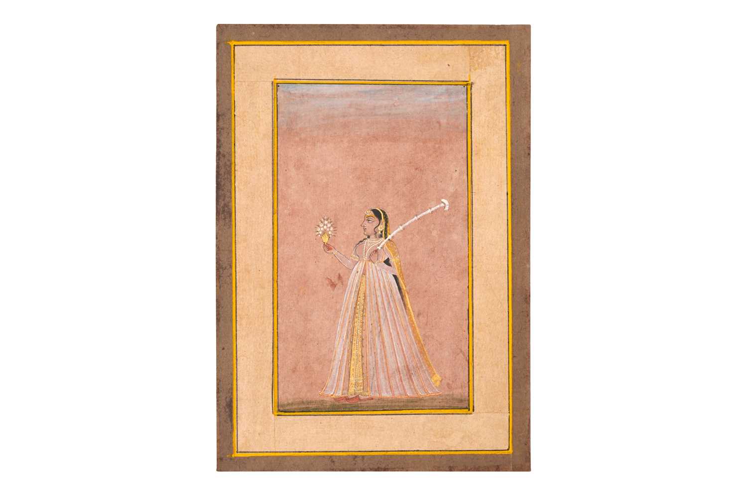 Lot 4 - AN INDIAN MAIDEN WITH FLOWERING VASE