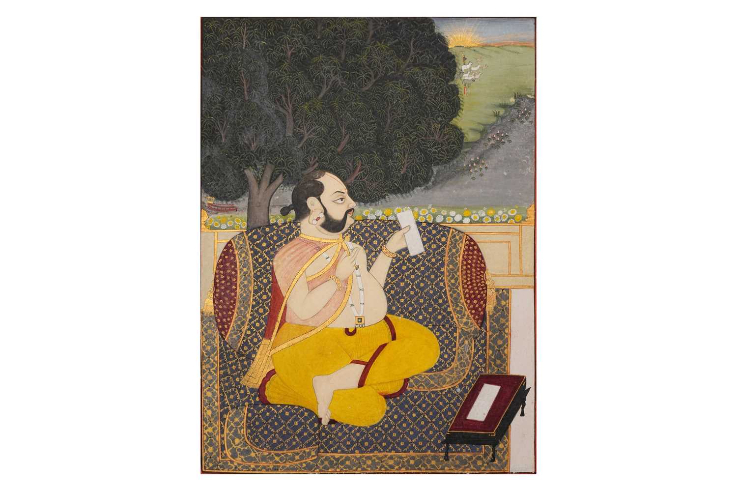 Lot 1 - A SEATED PORTRAIT OF MAHARAJA PRATAP SINGH II OF MEWAR AS A BRAHMIN