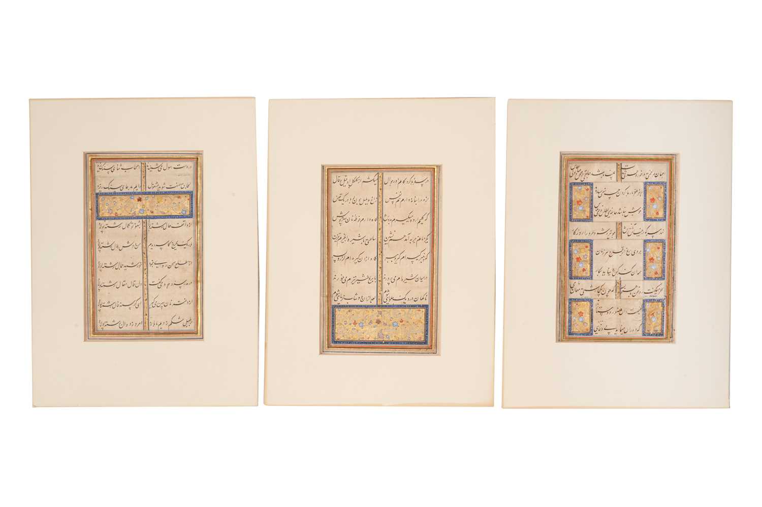 Lot 14 - THREE LOOSE FOLIOS FROM A PERSIAN POETIC ANTHOLOGY WITH GHAZALS