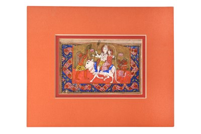 Lot 8 - AN ILLUSTRATED LOOSE FOLIO FROM A KASHMIRI MANUSCRIPT: THE HINDU GOD SHIVA AND HIS FAMILY