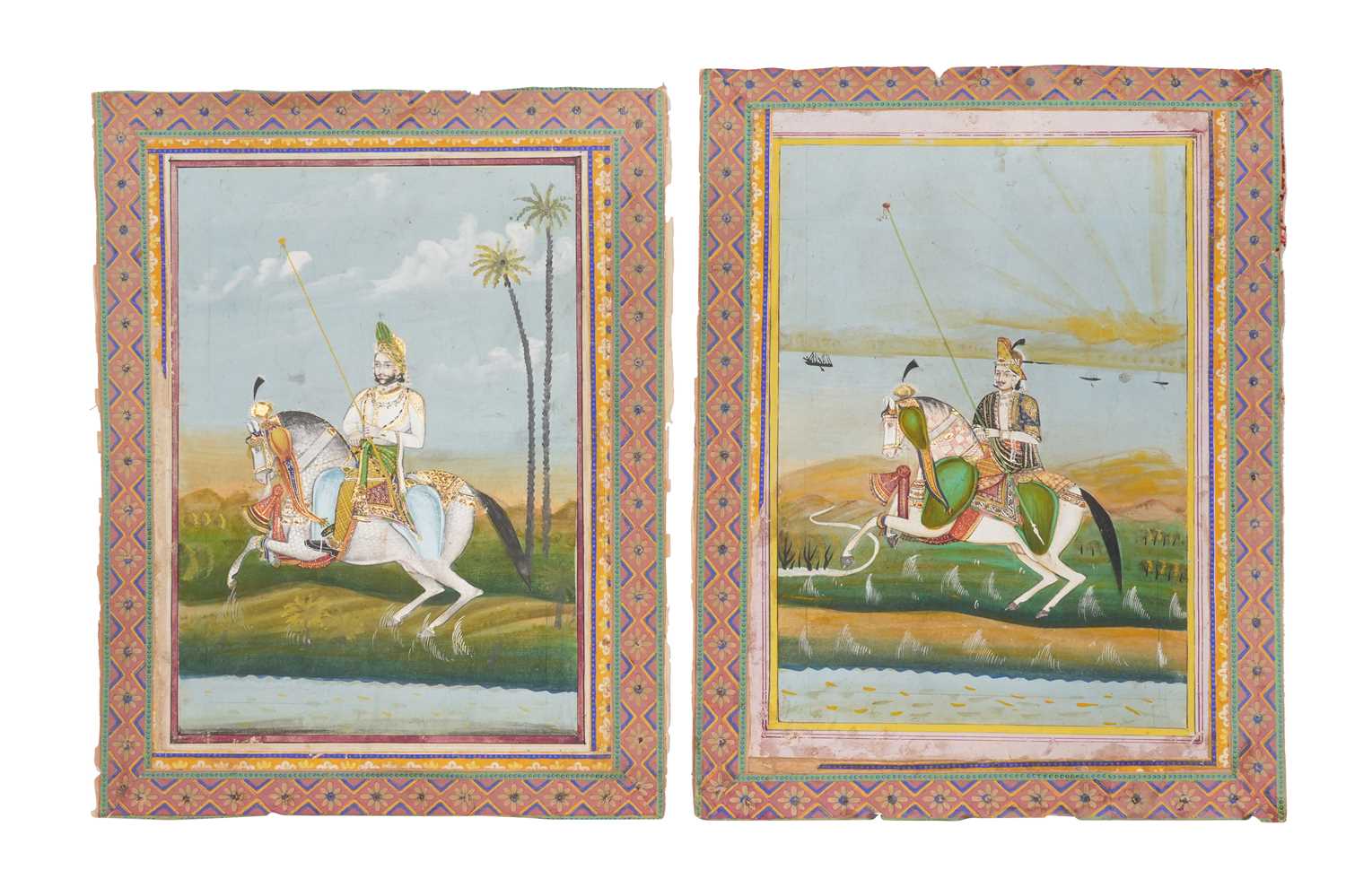 Lot 22 - TWO LARGE EQUESTRIAN PORTRAITS: MAHARAJA SAWAI JAI SINGH III AND HIS SON, SAWAI RAM SINGH II