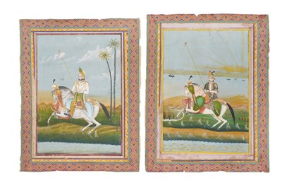 Lot 22 - TWO LARGE EQUESTRIAN PORTRAITS: MAHARAJA SAWAI JAI SINGH III AND HIS SON, SAWAI RAM SINGH II