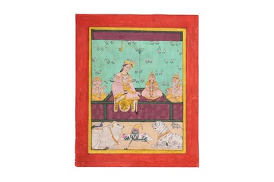 Lot 31 - AN UNUSUAL FAMILY PORTRAIT: THE HINDU GOD SHIVA WITH CONSORT AND THEIR VAHANAS