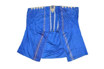 Lot 83 - AN IRAQI BROCADED INDIGO BLUE SILK ABA ROBE (ABAYA)