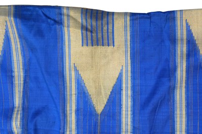 Lot 83 - AN IRAQI BROCADED INDIGO BLUE SILK ABA ROBE (ABAYA)
