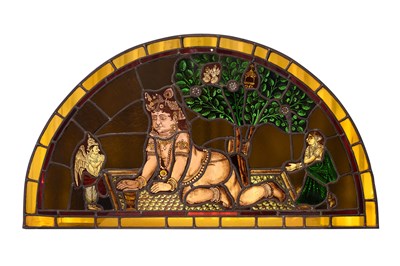 Lot 3 - TWO STAINED GLASS WINDOWS WITH BABY KRISHNA