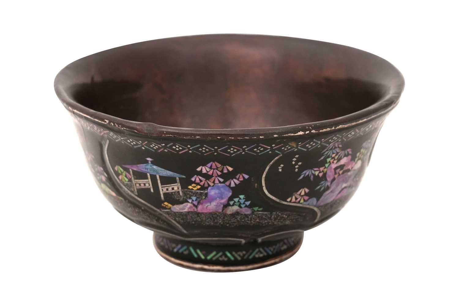Lot 63 - A RARE CHINESE MOULDED LAQUE BURGAUTE BOWL