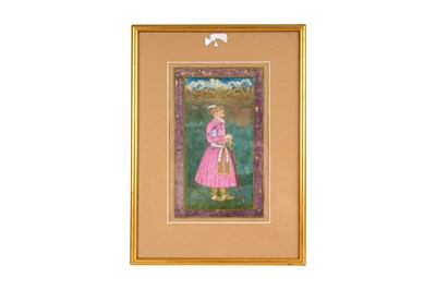 Lot 144 - A STANDING PORTRAIT OF A MUGHAL NOBLEMAN IN PINK DRESS