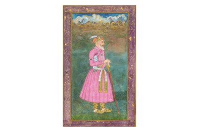 Lot 144 - A STANDING PORTRAIT OF A MUGHAL NOBLEMAN IN PINK DRESS