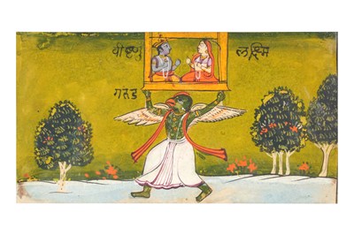 Lot 173 - GARUDA LIFTING A CANOPY WITH VISHNU AND LAKSHMI