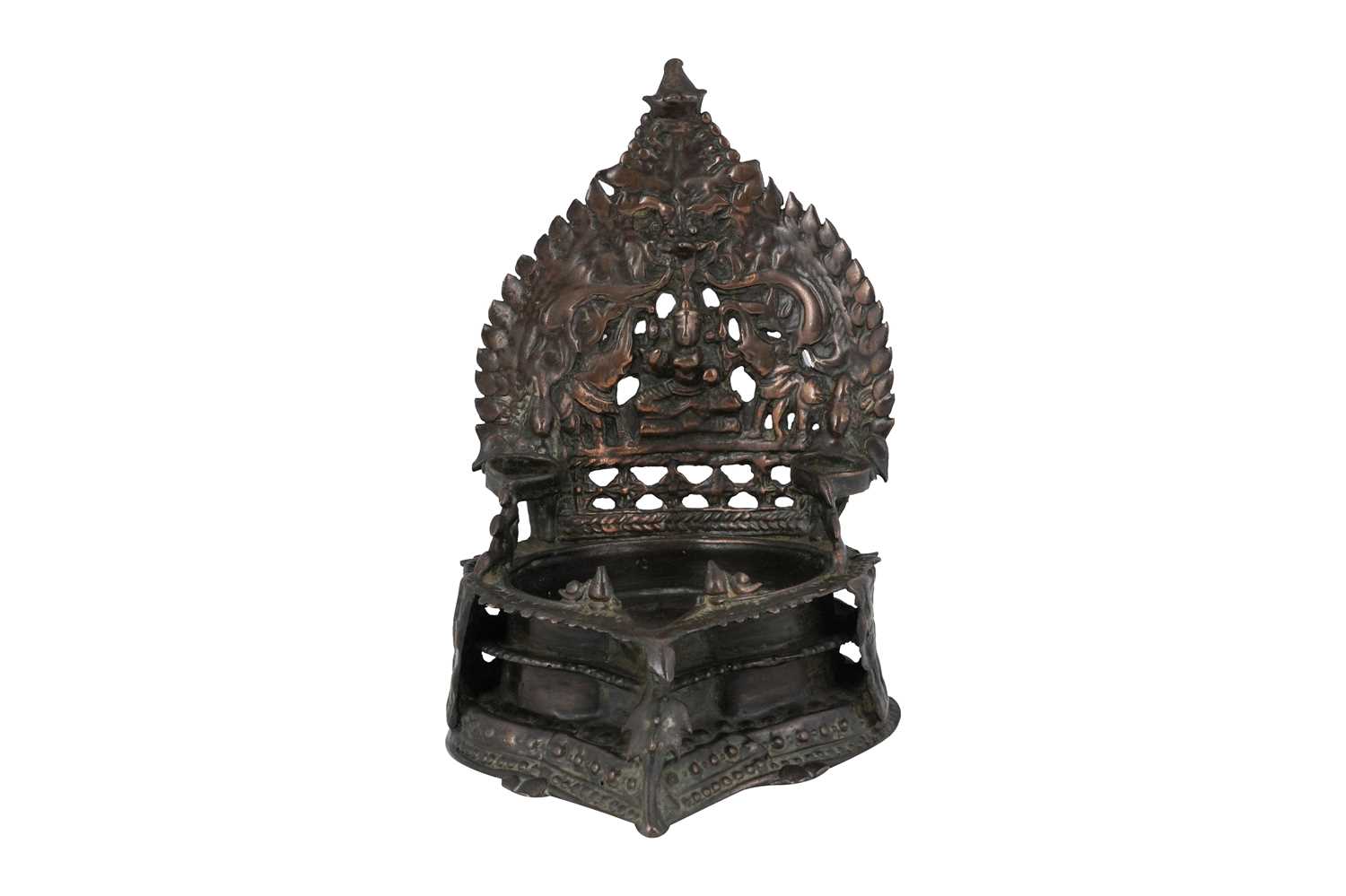 Lot 171 - A BRONZE GAJA LAKSHMI CANDLE HOLDER (DEEPAK DIYA)