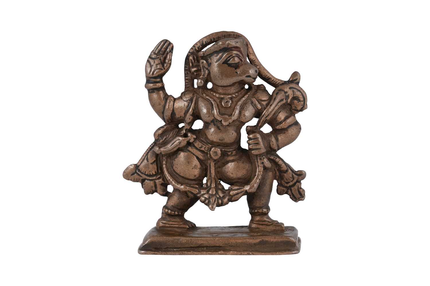 Lot 132 - A MOULDED BRONZE FIGURINE OF THE MONKEY GOD, HANUMAN