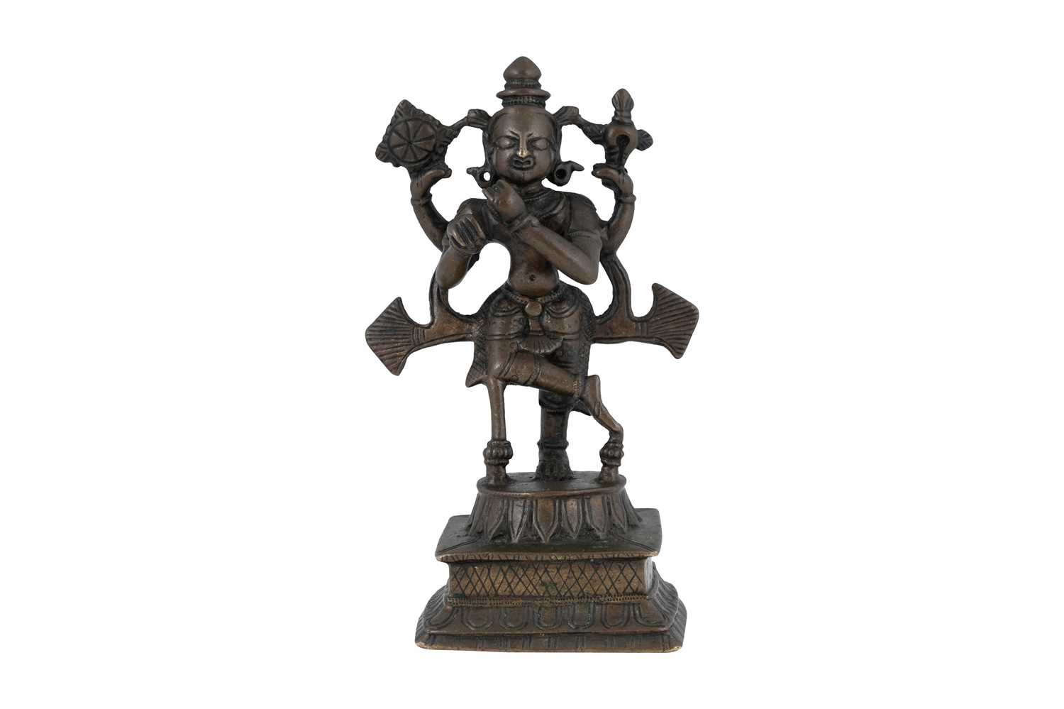 Lot 170 - A BRONZE FIGURINE WITH KRISHNA PLAYING THE FLUTE