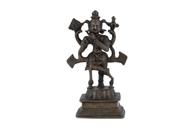 Lot 133 - A BRONZE FIGURINE WITH KRISHNA PLAYING THE FLUTE