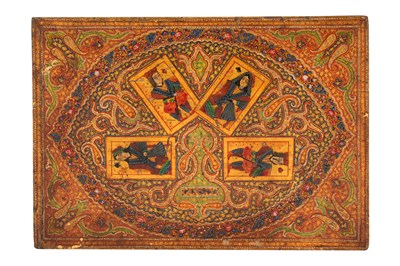 Lot 140 - A KASHMIRI GILT, POLYCHROME-PAINTED AND LACQUERED PAPIER-MÂCHÉ CARD CASE