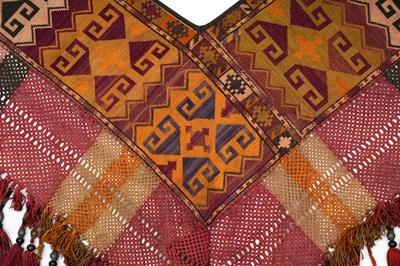 Lot 91 - A POLYCHROME EMBROIDERED CEREMONIAL HORSE CHEST COVER WITH GEOMETRIC MOTIFS