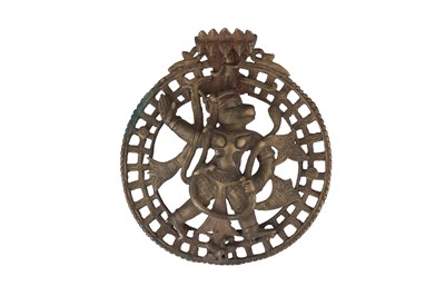 Lot 169 - AN OPENWORK BRASS HINDU PRIEST PENDANT WITH THE MONKEY GOD, HANUMAN