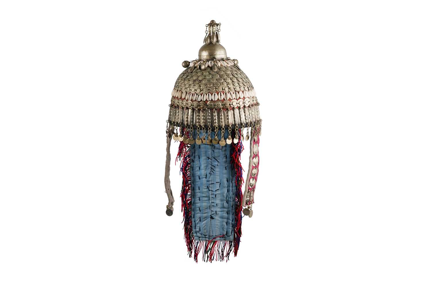 Lot 89 - AN ELABORATE TURKMEN CEREMONIAL WEDDING HEADDRESS WITH SHELLS AND PENDANTS