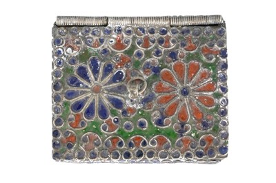 Lot 25 - AN ALGERIAN POLYCHROME ENAMELLED WHITE METAL BOX