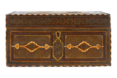 Lot 158 - λ A QAJAR KHATAMKARI MANUSCRIPT CASE WITH CALLIGRAPHIC PANELS