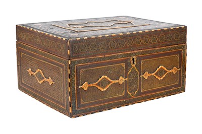 Lot 158 - λ A QAJAR KHATAMKARI MANUSCRIPT CASE WITH CALLIGRAPHIC PANELS