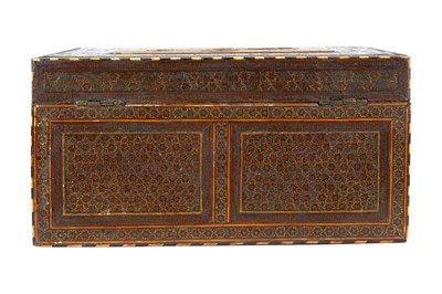 Lot 158 - λ A QAJAR KHATAMKARI MANUSCRIPT CASE WITH CALLIGRAPHIC PANELS