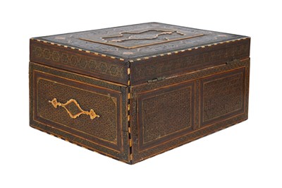 Lot 158 - λ A QAJAR KHATAMKARI MANUSCRIPT CASE WITH CALLIGRAPHIC PANELS
