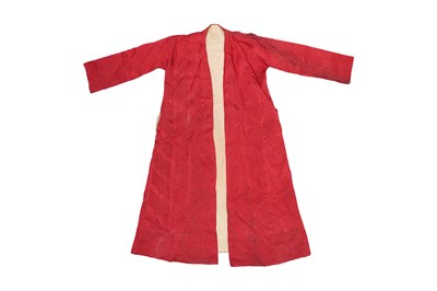Lot 84 - AN OTTOMAN QUILTED AND CORDED KAFTAN OF CRIMSON SATIN SILK