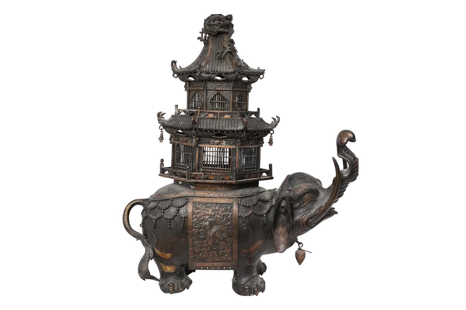 Lot 120 - A LARGE JAPANESE PARCEL-GILT BRONZE 'ELEPHANT' INCENSE BURNER, KORO BY UJIYOSHI NANIWA