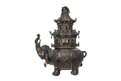 Lot 120 - A LARGE JAPANESE PARCEL-GILT BRONZE 'ELEPHANT' INCENSE BURNER, KORO BY UJIYOSHI NANIWA