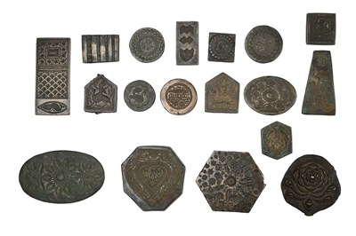 Lot 160 - A GROUP OF FORTY-THREE (43) CAST BRONZE INDIAN JEWELLER'S HAND-STAMPING MOULDS (THAPPA)