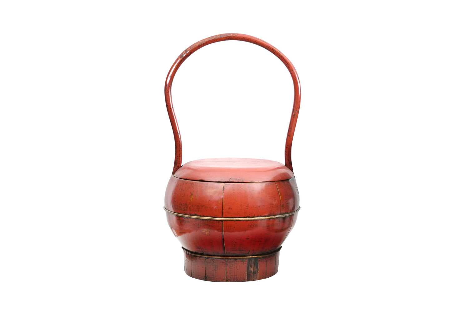Lot 209 - A CHINESE RED-LACQUERED WEDDING BASKET