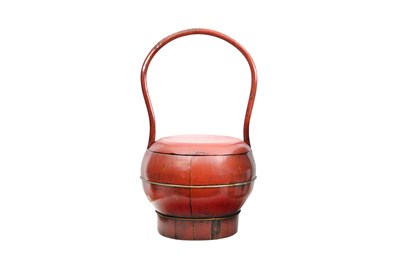 Lot 209 - A CHINESE RED-LACQUERED WEDDING BASKET
