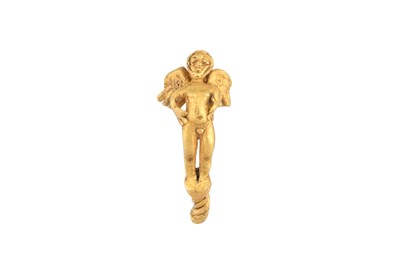 Lot 62 - A HELLENISTIC GOLD EARRING WITH A WINGED ANGEL