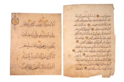Lot 36 - TWO ILLUMINATED LOOSE QUR'AN FOLIOS