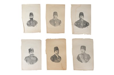 Lot 116 - SIX LITHOGRAPHED COVER PORTRAITS COPIES OF QAJAR OFFICIALS IN THE PERSIAN JOURNAL "SHERAFAT"