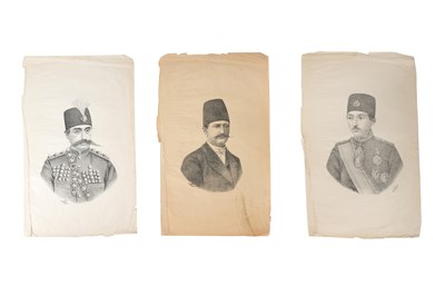 Lot 116 - SIX LITHOGRAPHED COVER PORTRAITS COPIES OF QAJAR OFFICIALS IN THE PERSIAN JOURNAL "SHERAFAT"