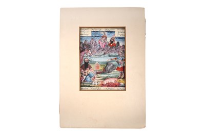 Lot 115 - A LARGE ILLUSTRATED FOLIO OF A QAJAR SHAHNAMA WITH RUSTAM