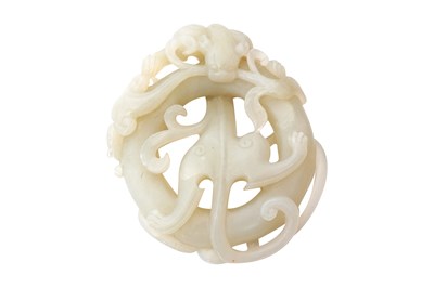 Lot A CHINESE PALE CELADON JADE 'CHILONG' CARVING