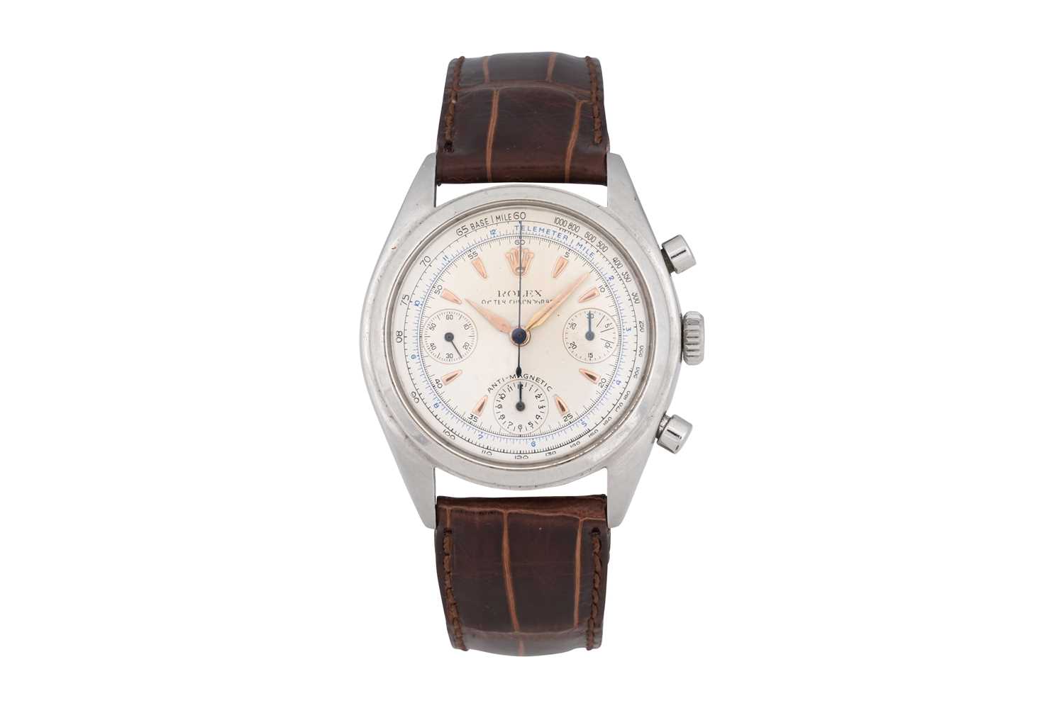 Lot 53 - A COLLECTABLE MEN'S ROLEX STAINLESS STEEL MANUAL CHRONOGRAPH WRISTWATCH.