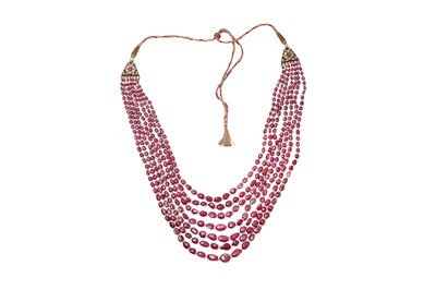 Lot 263 - A MUGHAL-REVIVAL SEVEN-STRAND SEED PEARLS AND SPINEL BEADS NECKLACE