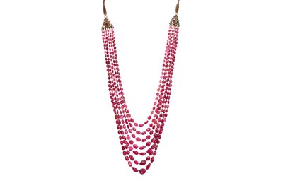Lot 263 - A MUGHAL-REVIVAL SEVEN-STRAND SEED PEARLS AND SPINEL BEADS NECKLACE