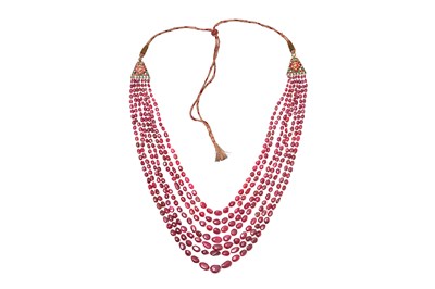 Lot 263 - A MUGHAL-REVIVAL SEVEN-STRAND SEED PEARLS AND SPINEL BEADS NECKLACE