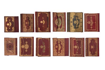 Lot 70 - TWELVE OTTOMAN AND PERSIAN LEATHER MANUSCRIPT BINDINGS WITH GILT, TOOLED AND EMBOSSED DESIGNS
