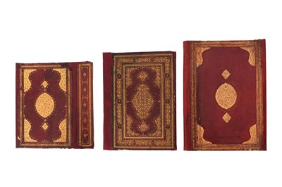 Lot 70 - TWELVE OTTOMAN AND PERSIAN LEATHER MANUSCRIPT BINDINGS WITH GILT, TOOLED AND EMBOSSED DESIGNS