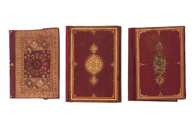Lot 70 - TWELVE OTTOMAN AND PERSIAN LEATHER MANUSCRIPT BINDINGS WITH GILT, TOOLED AND EMBOSSED DESIGNS