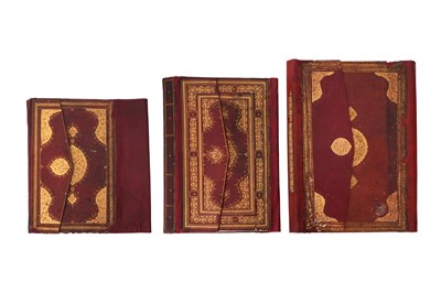 Lot 70 - TWELVE OTTOMAN AND PERSIAN LEATHER MANUSCRIPT BINDINGS WITH GILT, TOOLED AND EMBOSSED DESIGNS