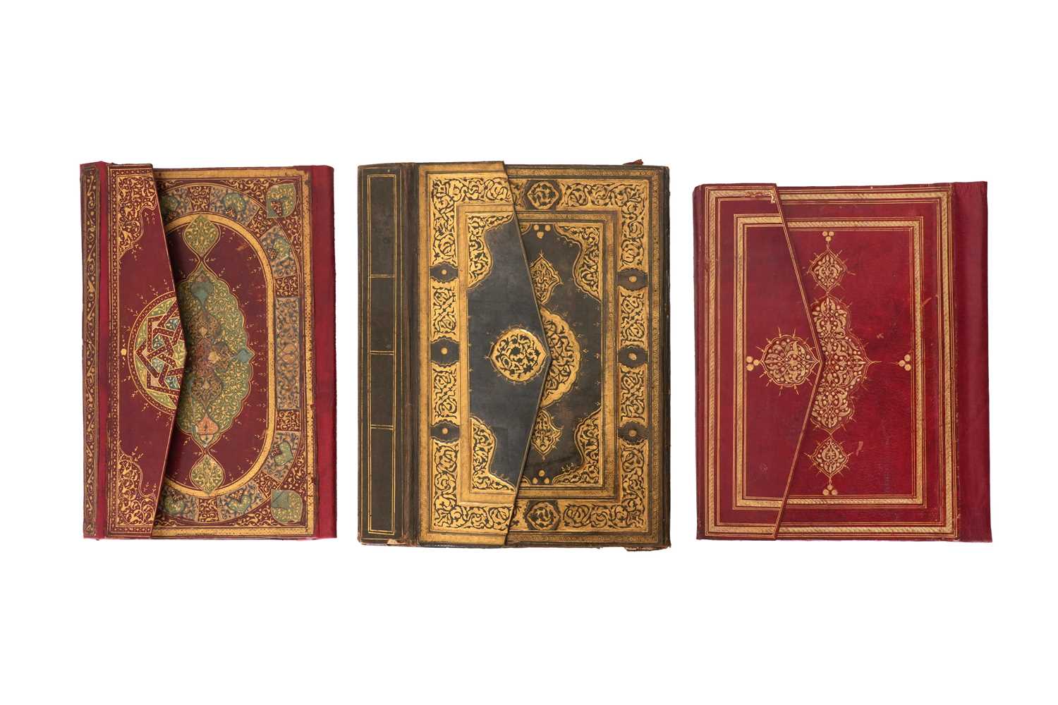 Lot 70 - TWELVE OTTOMAN AND PERSIAN LEATHER MANUSCRIPT BINDINGS WITH GILT, TOOLED AND EMBOSSED DESIGNS