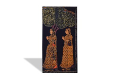 Lot 42 - AN INDIAN KRISHNA AND GOPIS PICHHWAI HANGING FRAGMENT