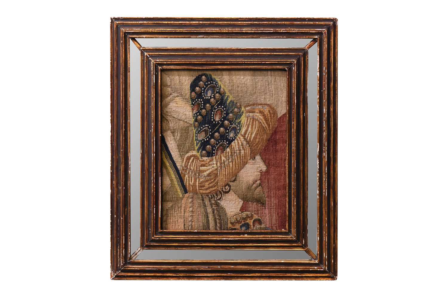 Lot 271 - AN AUBUSSON-STYLE FIGURAL TAPESTRY FRAGMENT WITH A TURK'S HEAD
